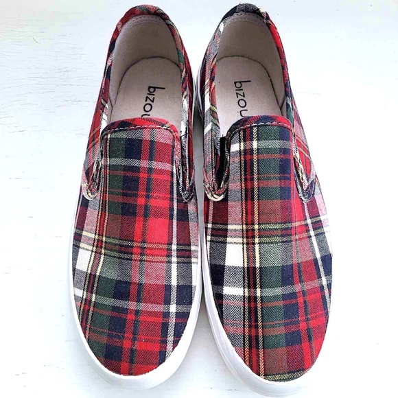 BIZOU Casual Canvas Red Plaid Slip On Sneakers Shoes size XL - Picture 1 of 8